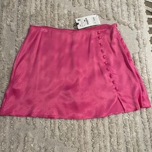 Zara Satin Skirt Skort L Pink